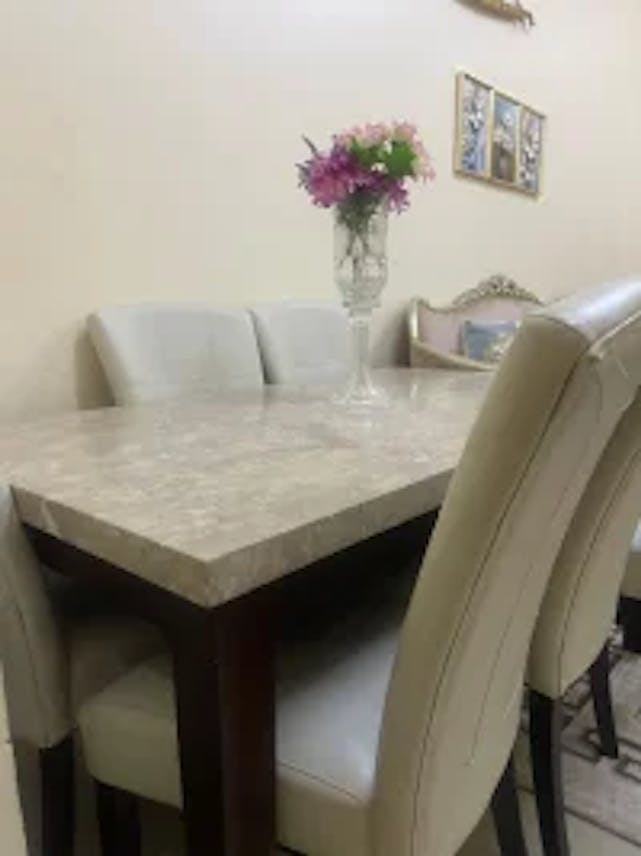 Natural Marble Dining Table with 6 Chairs