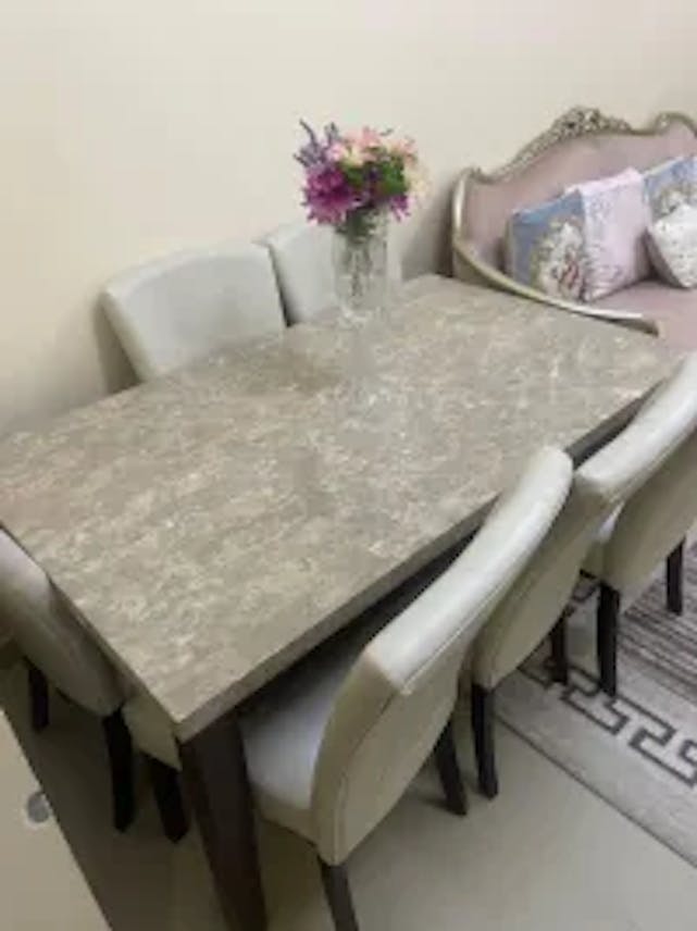 Natural Marble Dining Table with 6 Chairs