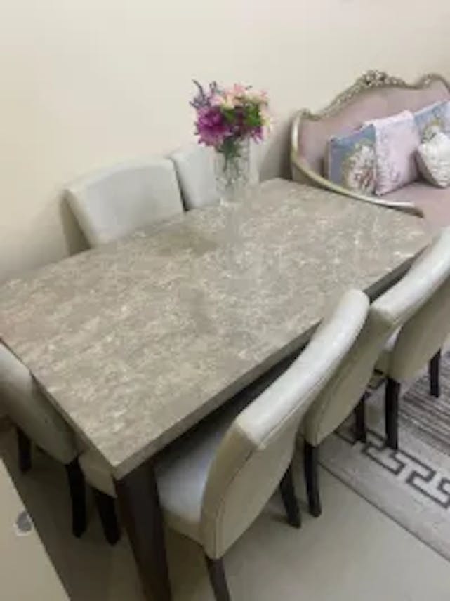 Natural Marble Dining Table with 6 Chairs