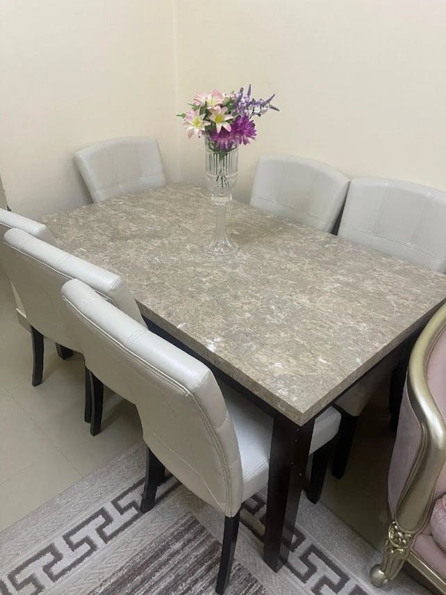 Natural Marble Dining Table with 6 Chairs