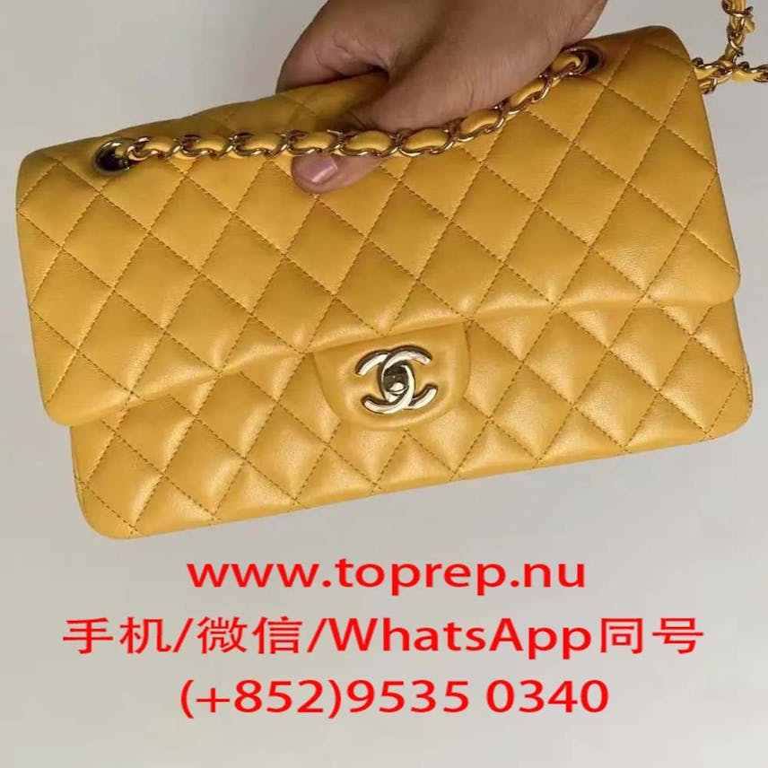 Chanel Women Classic 11.12 Handbag in Lambskin Leather-Yellow