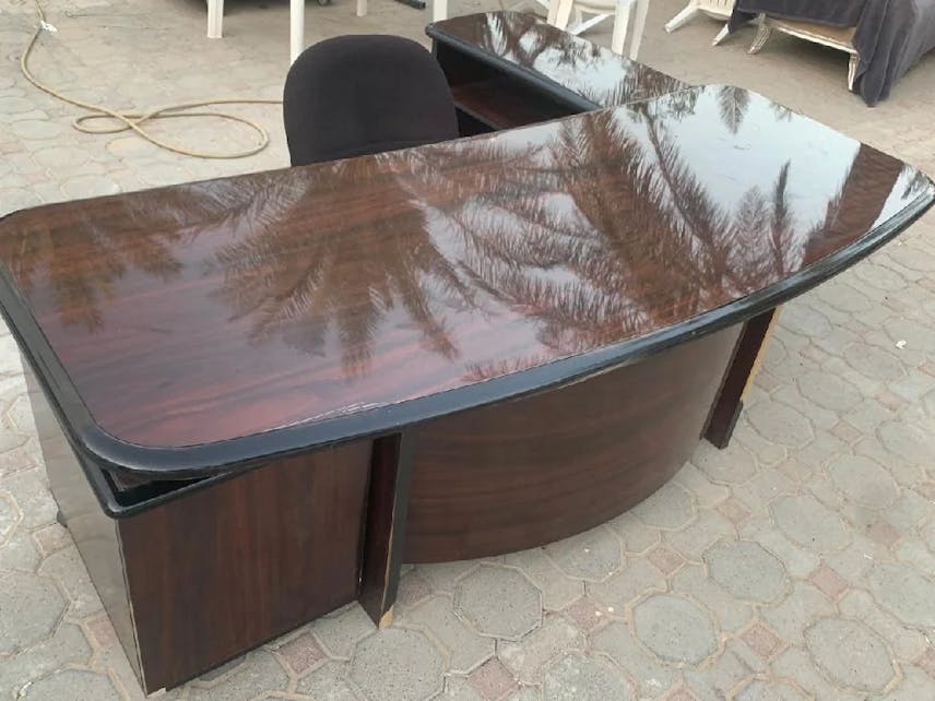 Spacious L-Shaped Wooden Desk with Swivel Chair